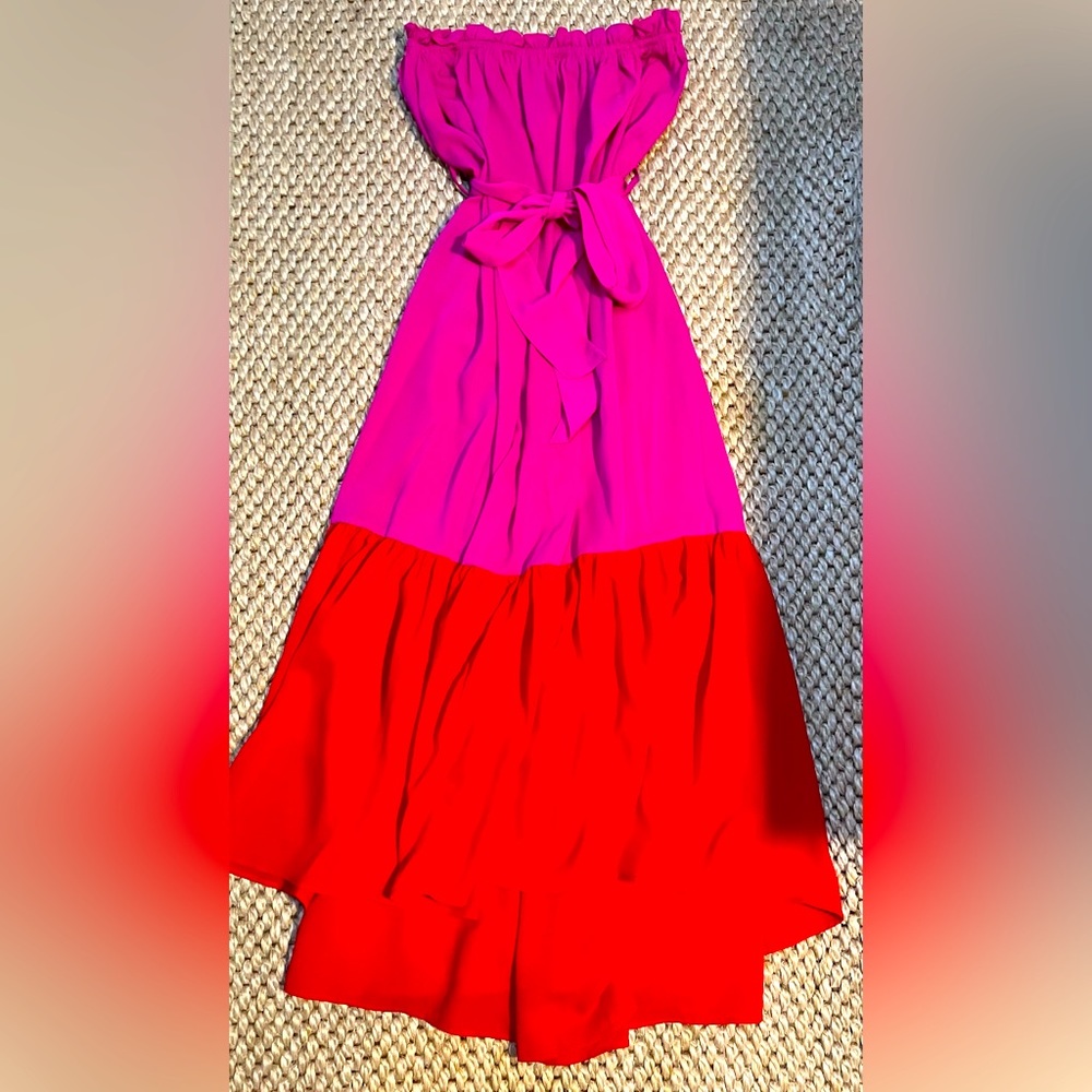 Pink and Orange colorblock strapless dress. One size fits all!